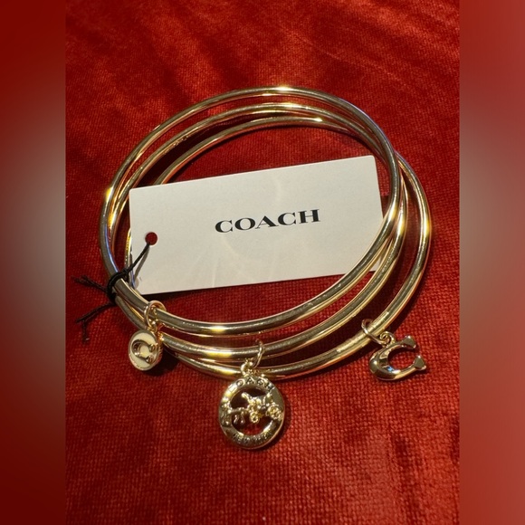 NWT Authentic Coach bangle set Plated brass Enamel Gold - Picture 1 of 5